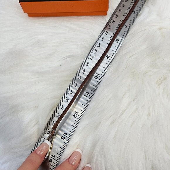 Hermès Brown Leather Silver-Tone Hook Bracelet - Picture 11 of 14